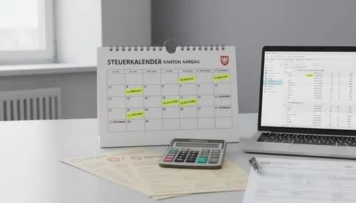Bild zum Artikel "Fristen für die Steuererklärung 2025/2026 im Kanton Aargau" - Kalender mit Steuer-Deadlines und Dokumenten.
